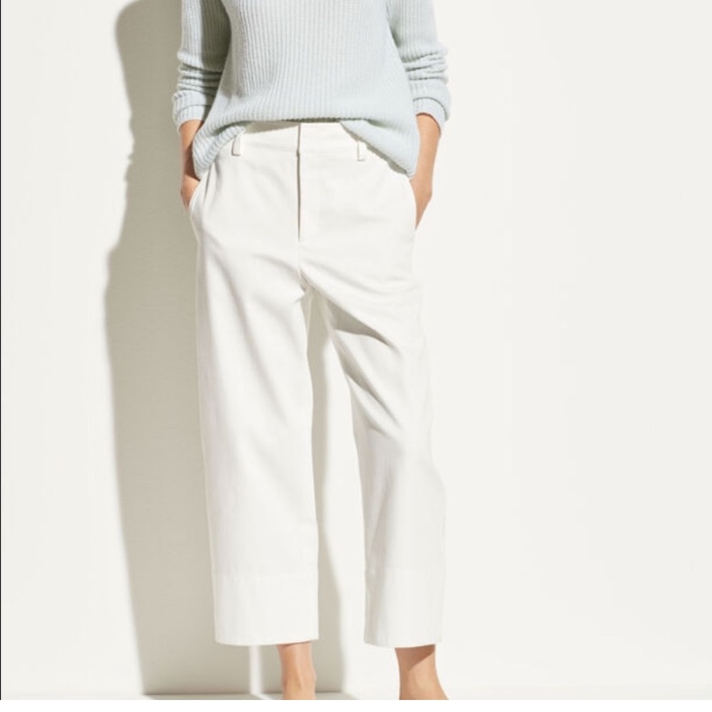 Vince White Wide Leg Cropped Cotton Pants NWT 6